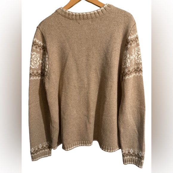 CARDIGAN SWEATER Zip Up CROFT & BARROW tan white SNOWFLAKES medium - Picture 7 of 13